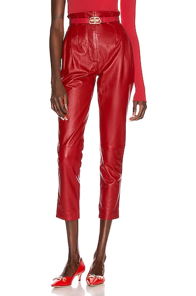 Alberta Ferretti Leather Straight-leg Pants In Red | ModeSens