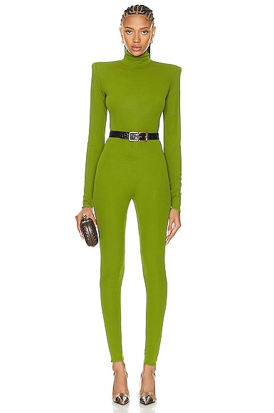 Alexandre Vauthier Long Sleeve Jumpsuit in Olive Green