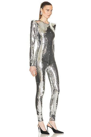 Shop Alexandre Vauthier Long Sleeve Jumpsuit In Silver