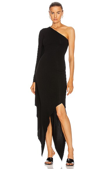 パーティードレス ALEXANDRE VAUTHIER 222DR1657 BLACK Dresses Alexandre Vauthier Draped One Shoulder Dress in Black | FWRD