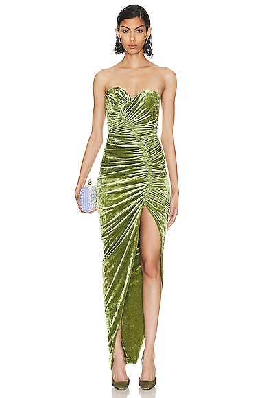 Alexandre Vauthier Bustier Long Dress in Olive Green