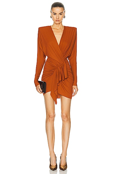 Alexandre Vauthier Long Sleeve Mini Dress in Burnt Orange