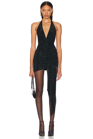 Alexandre Vauthier Macro Crystal Mini Dress in Black