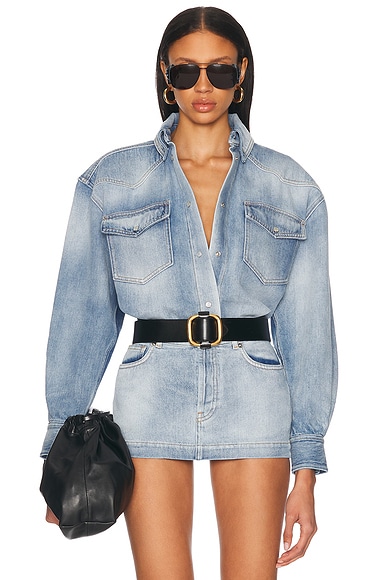 Alexandre Vauthier Denim Button Down Top in Indigo