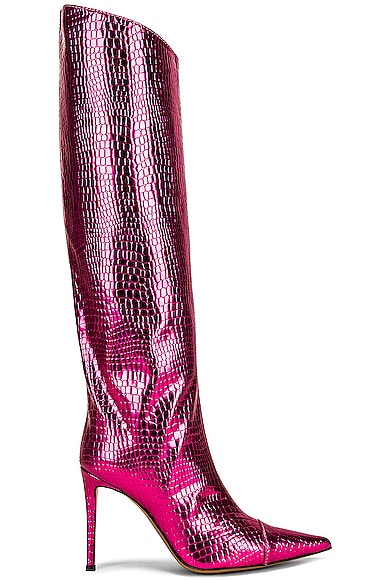 Alexandre Vauthier Mirror Croco 105 Boot in Fuchsia