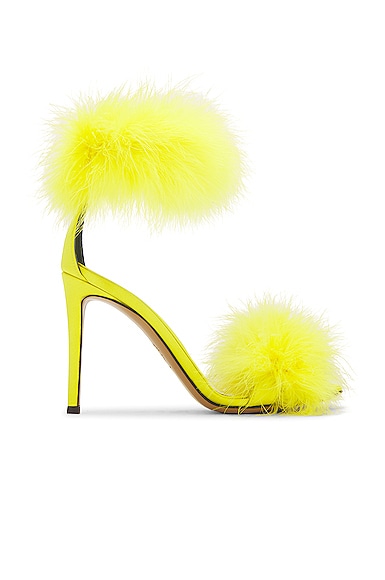 Alexandre Vauthier Satin Feathers 105 Sandal in Yellow