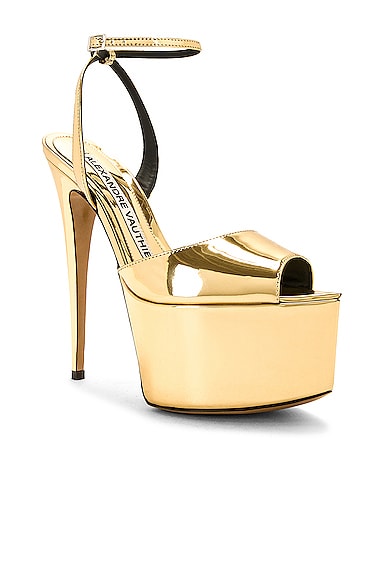 Alexandre Vauthier 150mm Faux Metallic Leather Sandals In Gold