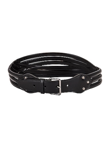 ALAÏA Tubulaire Leather Belt in Noir