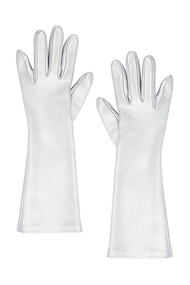 ALAÏA Gant Opera Gloves in Metallic Silver