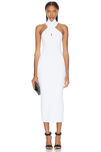 ALAÏA Halter Midi Dress in Blanc