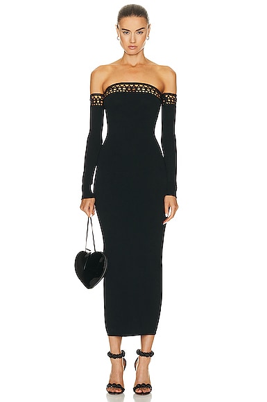 Alaïa Vienne Off-shoulder Maxi Dress In Noir Alaia