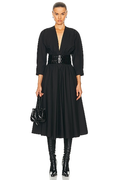 Shop Alaïa Long Sleeve Belt Dress In Noir