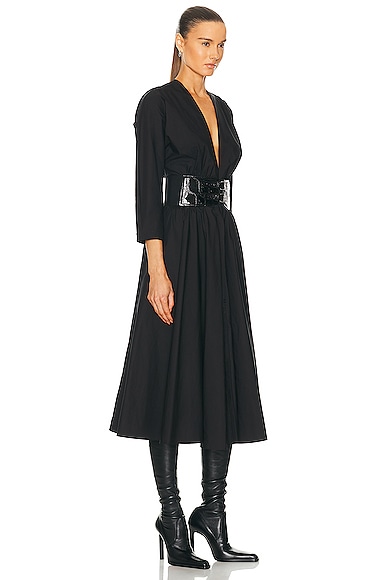 Shop Alaïa Long Sleeve Belt Dress In Noir