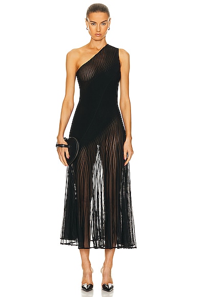 Shop Alaïa One Shoulder Dress In Noir