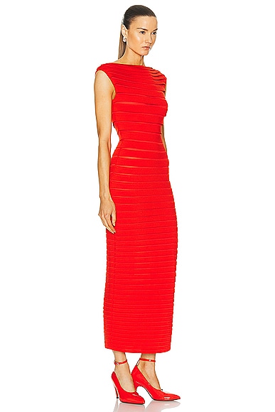 Shop Alaïa Striped Midi Dress In Rouge Vif