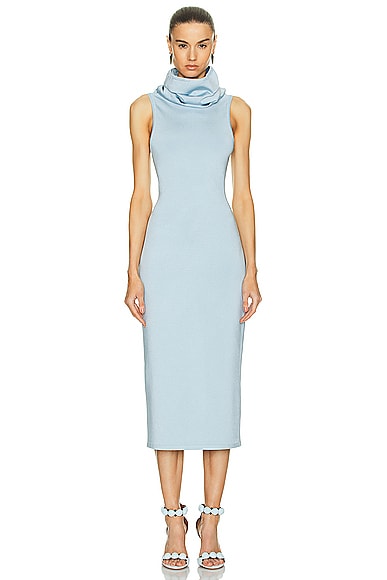 Shop Ala?a Hooded Dress In Bleu Glacier