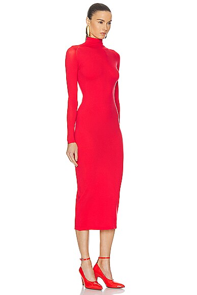 Shop Ala?a Sheer Dress In Rouge Vermeil