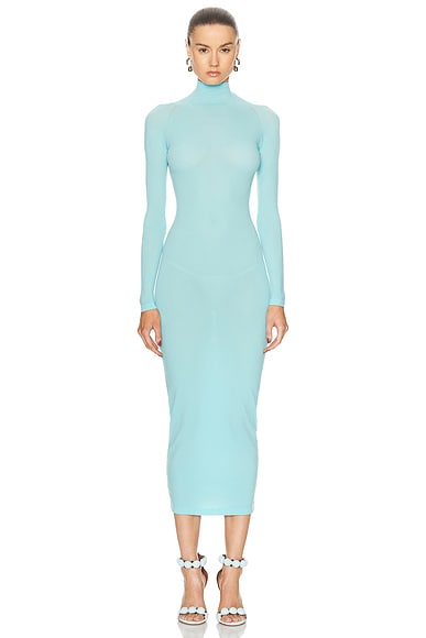 ALAÏA Sheer Dress in Turquoise
