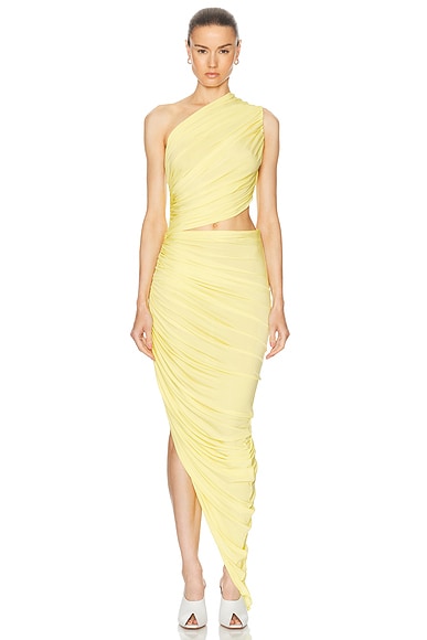 ALAÏA  Asymmetrical One Shoulder Maxi Dress in Jaune Clair