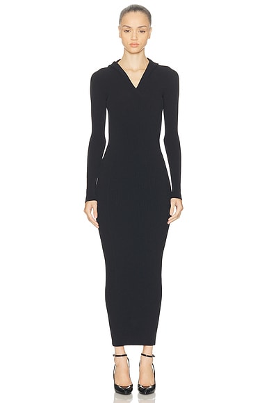 ALAÏA Hooded Bodycon Dress in Noir
