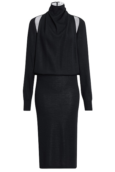 ALAÏA Cut Out Long Sleeve Dress in Noir & Argent