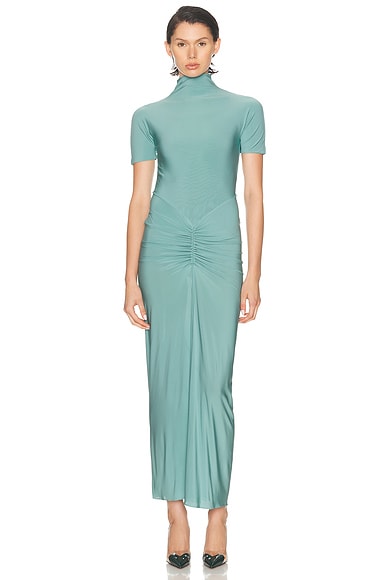 ALAÏA Draped Long Dress in Bleu Ocean