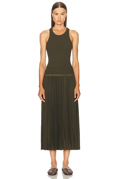 ALAÏA Pleated Dress in Olive