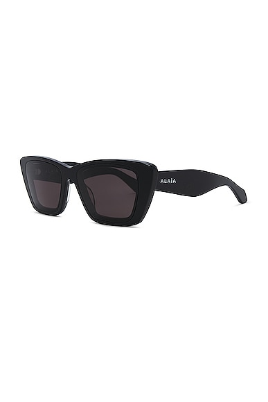 Shop Alaïa Lettering Logo Rectangular Sunglasses In Black & Grey