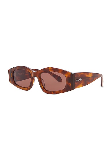 Shop Alaïa Narrow Rectangular Sunglasses In Havana & Brown