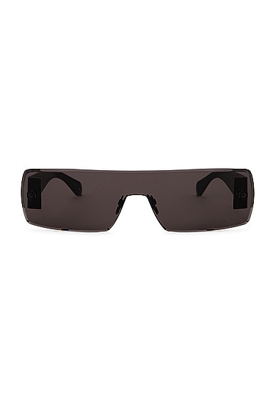 ALAÏA Lettering Logo Rectangular Sunglasses in Black & Grey