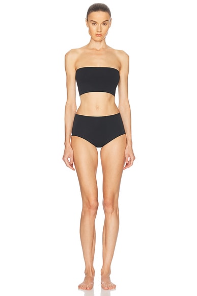 Saint Laurent Logo Triangle Bra in Noir & Crystal | FWRD