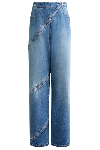 Balenciaga Logo Waistband Jean in Blue & White Stripe | FWRD Balenciaga Logo Waistband Jean in Blue & White Stripe | FWRD