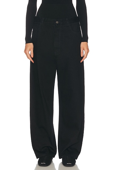 ALAÏA Knit Band Waist Straight Leg Jeans in Noir