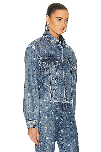 Shop Alaïa Eyelet Jacket In Bleu Neige