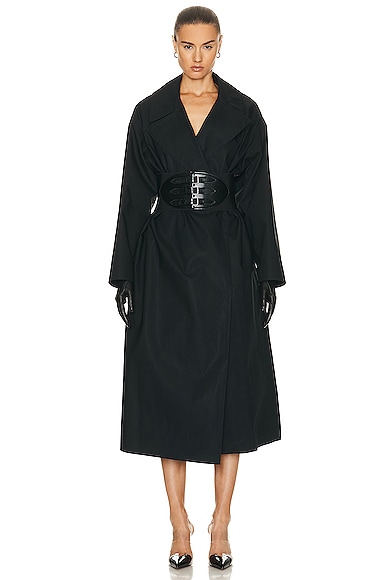Alaïa Alaia Belted Trench Coat In Technical Cotton In Black