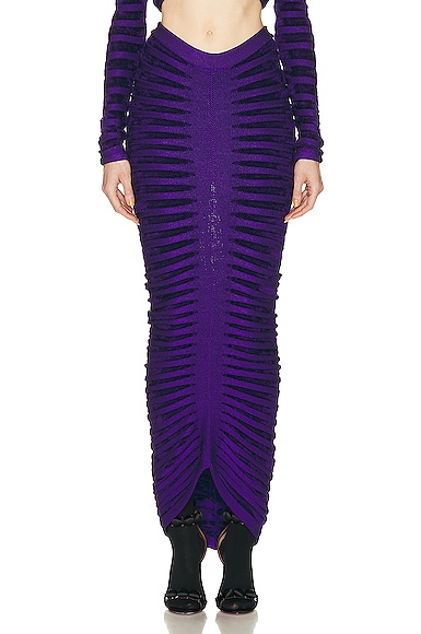 Alaïa Alaia Womens Ultraviolet Ribbed-pattern Ruched Velvet Midi Skirt
