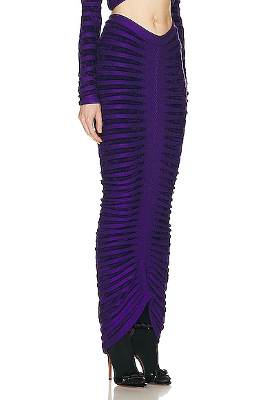 Alaïa Alaia Womens Ultraviolet Ribbed-pattern Ruched Velvet Midi Skirt In Purple