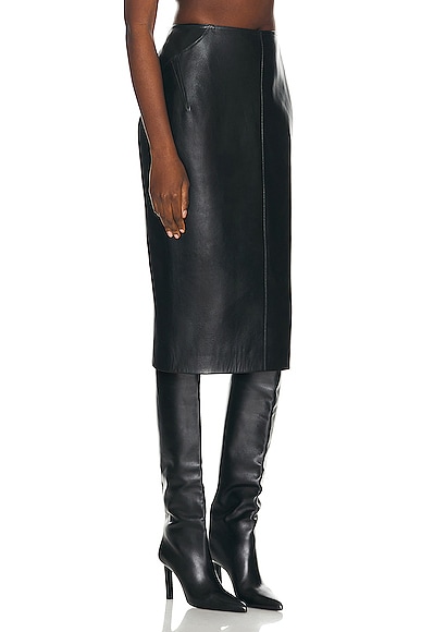 Shop Alaïa Leather Pencil Skirt In Noir