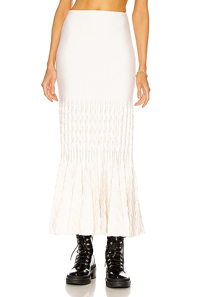 ALAÏA Fit and Flare Maxi Skirt in Ivoire