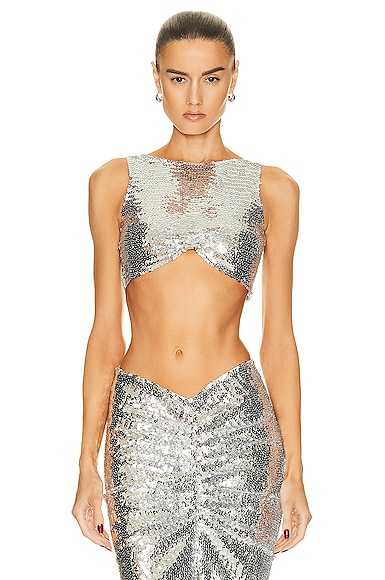 Alaïa Alaia Womens Argent Sequin-embellished Twist-pattern Stretch-woven Top In Silver
