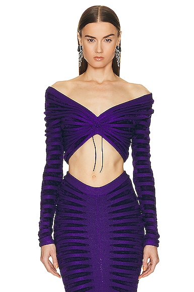 Alaïa Alaia Womens Ultraviolet V-neck Ribbed-pattern Velvet Top