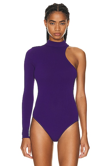 Shop Alaïa Asymetric Bodysuit In Ultraviolet