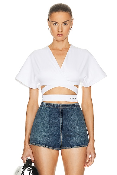 Alaïa Top Manche Courte In White