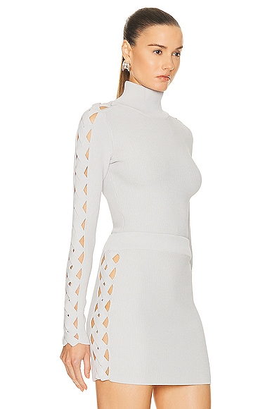 Alaïa Long Sleeve Turtleneck Top In Gris Perle