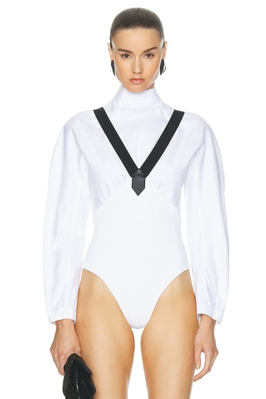 Shop Alaïa Suspender Culotte Bodysuit In Blanc