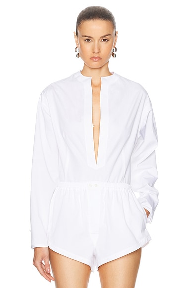 ALAÏA Long Sleeve Bodysuit in Blanc