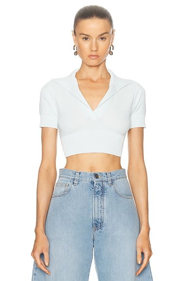 ALAÏA Cropped Polo Top in Mint
