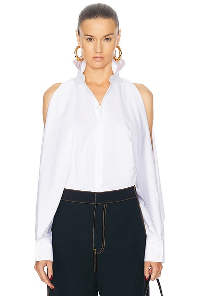 ALAÏA Round Button Up Top in Blanc