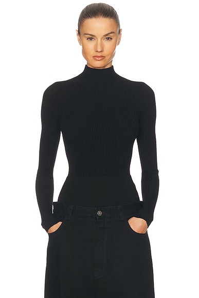 ALAÏA Long Sleeve Bodysuit in Noir