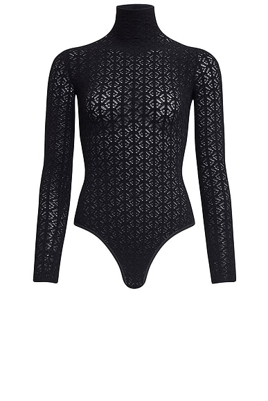 ALAÏA  Long Sleeve Turtleneck Bodysuit in Noir